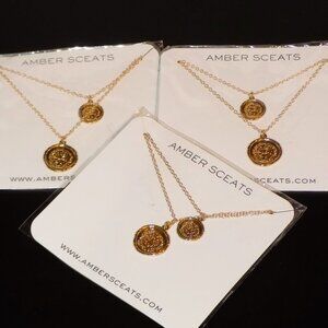Lot of 3 New Amber Sceats 2-Tier Gold Medallion Pendant Necklaces Bundle